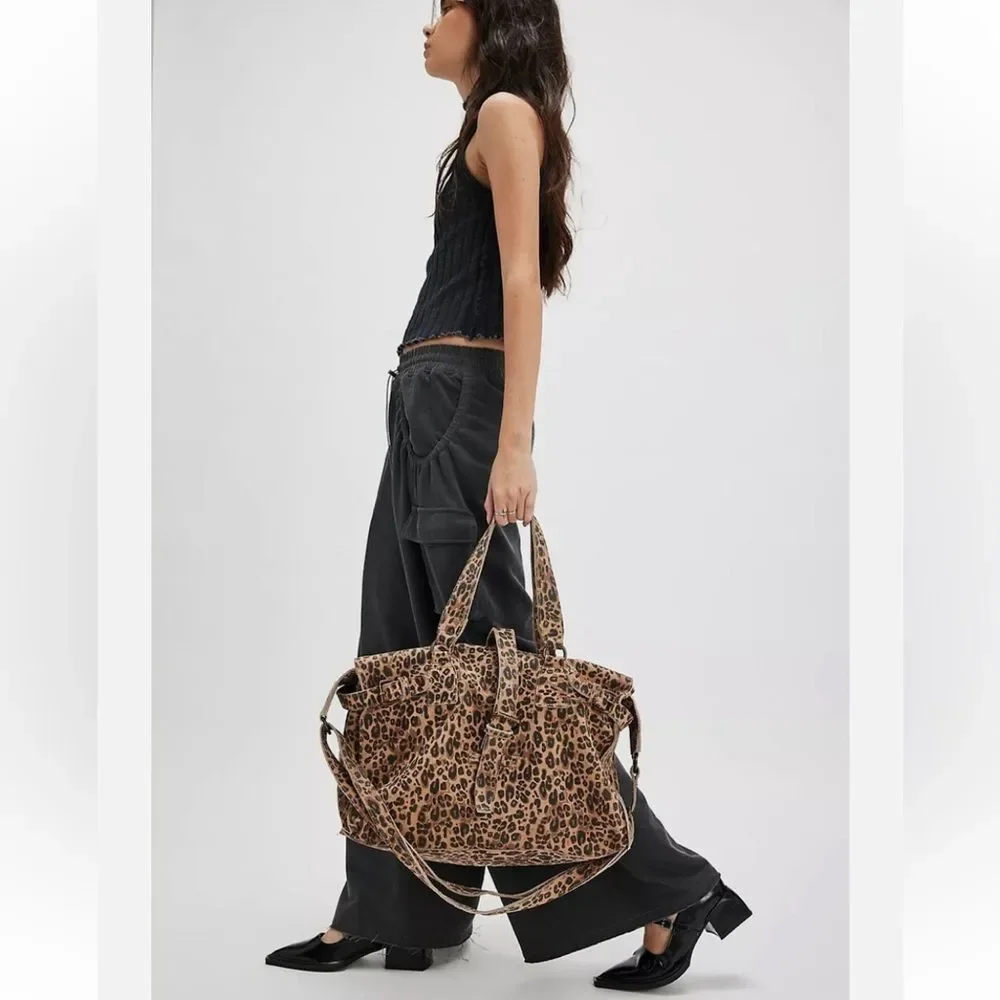 Free People Wild Thing Leather Leopard Tote